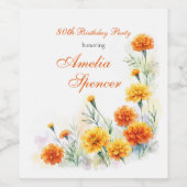 Watercolor Marigold Floral Milestone Birthday Wine Weinetikett (Einzelnes Label)