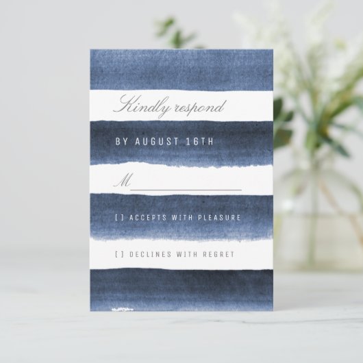 Watercolor Marine Streifen nautische Hochzeit RSVP (Stehend Vorderseite)