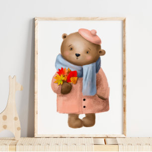 Watercolor Marley Blume Bear   Bärenwand Poster