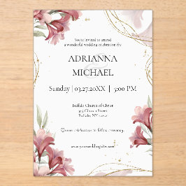 Watercolor Maroon Floral Wedding Invitation Acryleinladungen