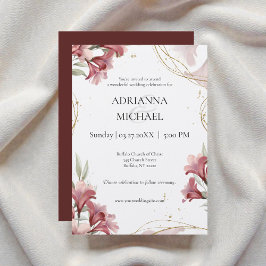 Watercolor Maroon Floral Wedding Invitation Einladung