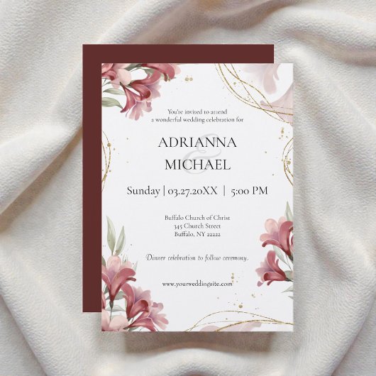 Watercolor Maroon Floral Wedding Invitation Einladung