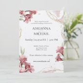 Watercolor Maroon Floral Wedding Invitation Einladung (Stehend Vorderseite)