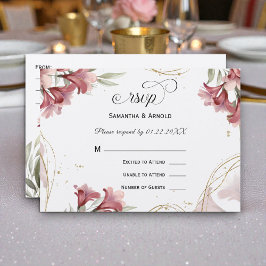 Watercolor Maroon Floral Wedding RSVP Einladung