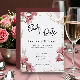 Watercolor Maroon Floral Wedding Save the Date Einladung