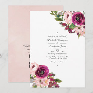 Watercolor Marsala & Blush Floral QR Code Wedding Einladung