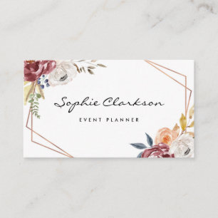 Watercolor Marsala Herbst-Blumen geometrisches II Visitenkarte