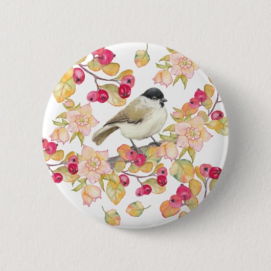 Watercolor Marsh Tit Button (Vorderseite)