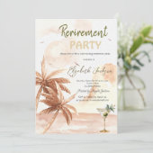 Watercolor Martini Glass Rustic Palms Retirement  Einladung (Stehend Vorderseite)