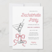 Watercolor Martini Pink Bow Bachelorette Einladung (Vorderseite)