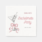 Watercolor Martini Pink Bow Bachelorette Party Serviette (Vorderseite)
