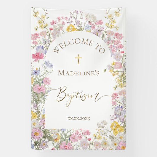 watercolor meadow flowers Baptism welcome Banner (Vertikal)