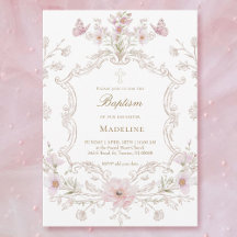 watercolor meadow flowers frame Baptism girl