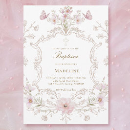 watercolor meadow flowers frame Baptism girl Einladung