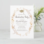 Watercolor Meadow Flowers Glitter Cap Graduation  Einladung (Stehend Vorderseite)
