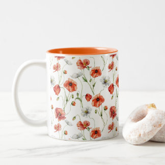 Watercolor Meadow Poppies And White Wildflowers Zweifarbige Tasse