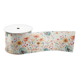 Watercolor Meadow Wildflower Elegant Earthy Fall Satinband