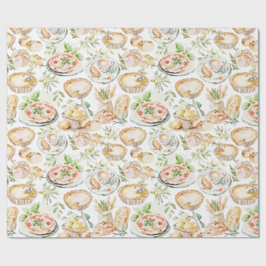 Watercolor Mediterranean Food Pattern Geschenkpapier (Flach)