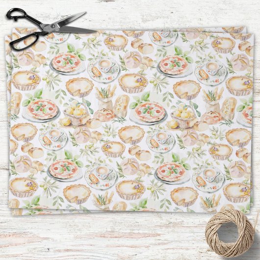 Watercolor Mediterranean Food Pattern Seidenpapier