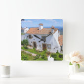 Watercolor Mediterranean house Quadratische Wanduhr (Zuhause)
