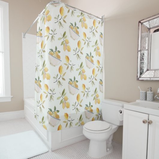 Watercolor Mediterranean Lemon Shower Curtain Duschvorhang (Beispiel)