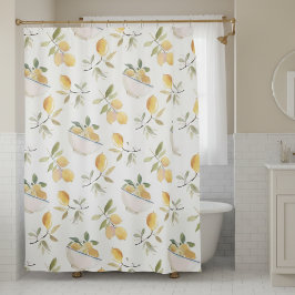 Watercolor Mediterranean Lemon Shower Curtain Duschvorhang