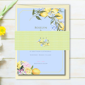 Watercolor Mediterranean Pastel Initials Wedding Einladungsbanderole