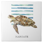 Watercolor MEER TURTLE Beach Coastal MARGATE Fliese (Vorderseite)