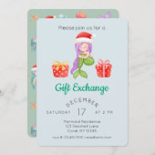 Watercolor Meerjungfrau Weihnachtsgeschenk Austaus Einladung (Vorne/Hinten)