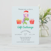 Watercolor Meerjungfrau Weihnachtsgeschenk Austaus Einladung (Stehend Vorderseite)