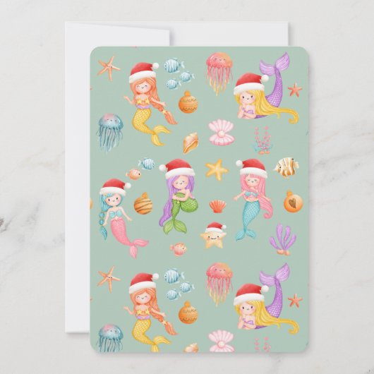 Watercolor Meerjungfrau Weihnachtsgeschenk Austaus Einladung (Rückseite)