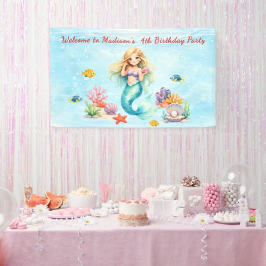 Watercolor Mermaid Birthday Banner (Party)