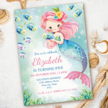 Watercolor Mermaid Birthday Einladung