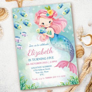 Watercolor Mermaid Birthday Einladung