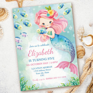 Watercolor Mermaid Birthday Einladung
