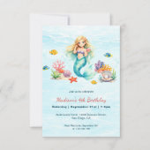Watercolor Mermaid Birthday Invitation Einladung (Vorderseite)