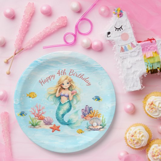 Watercolor Mermaid Birthday Pappteller (Party)