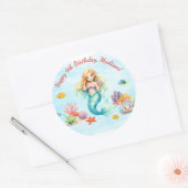 Watercolor Mermaid Birthday Runder Aufkleber (Umschlag)