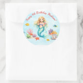 Watercolor Mermaid Birthday Runder Aufkleber (Tasche)