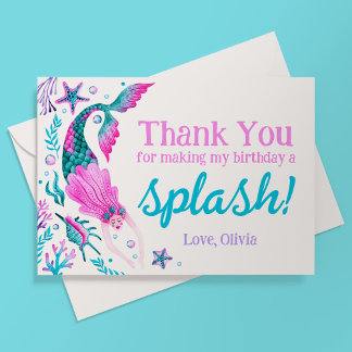 Watercolor Mermaid Birthday Vielen Dank Dankeskarte