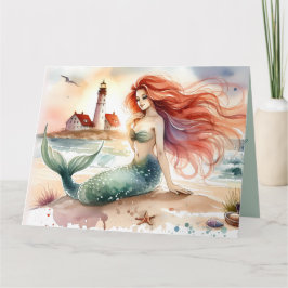 Watercolor Mermaid by Lighthouse Shore Karte