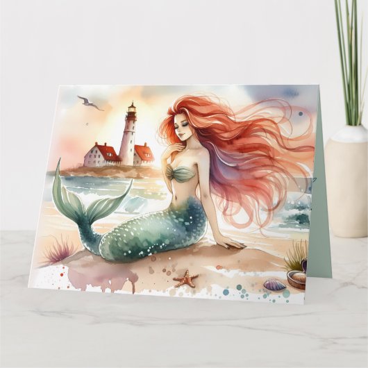 Watercolor Mermaid by Lighthouse Shore Karte (Vorderseite)