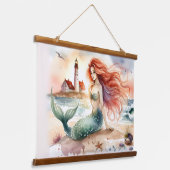 Watercolor Mermaid by Lighthouse Shore Wandteppich Mit Holzrahmen (Gewinkelt)