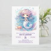 Watercolor Mermaid Fantasy Baby Dusche Einladung (Stehend Vorderseite)