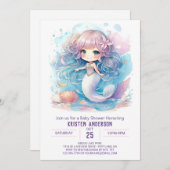 Watercolor Mermaid Fantasy Baby Dusche Einladung (Vorne/Hinten)