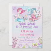 Watercolor Mermaid Geburtstagsparty Einladung (Vorderseite)