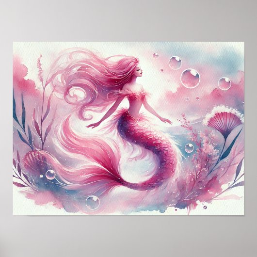 Watercolor Mermaid Mauer Poster (Vorne)