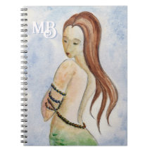 Watercolor Mermaid Monogram Spiralnotebook