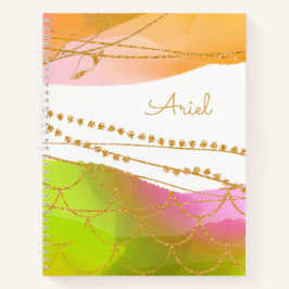 Watercolor Mermaid Pattern NAME Modern Beach Her Notizblock