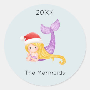 Watercolor Mermaid Weihnachten Runder Aufkleber